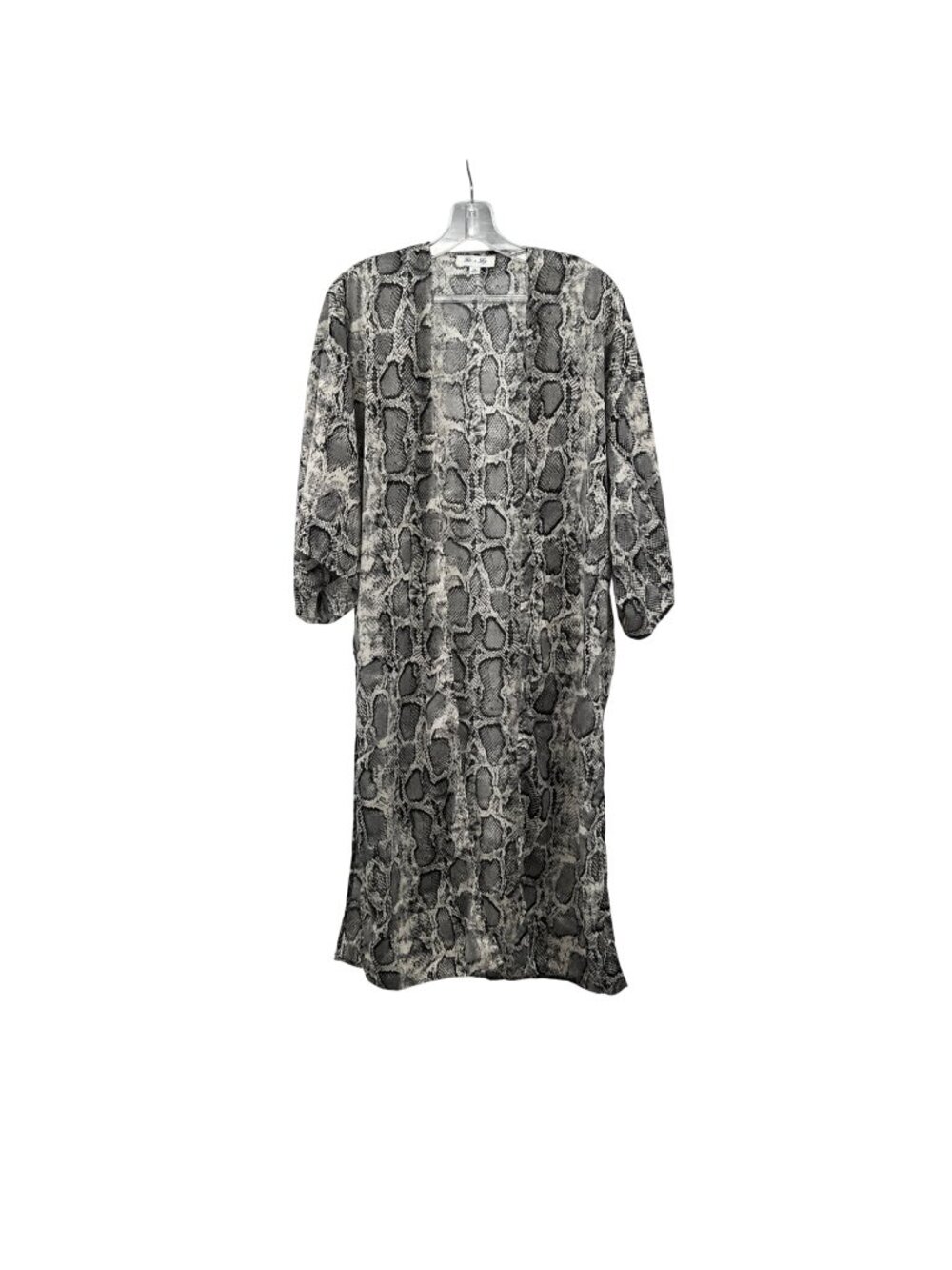 She + Sky Snake Print Duster Gray/Multi Open Front 3/4 Sleeve Medium Slits